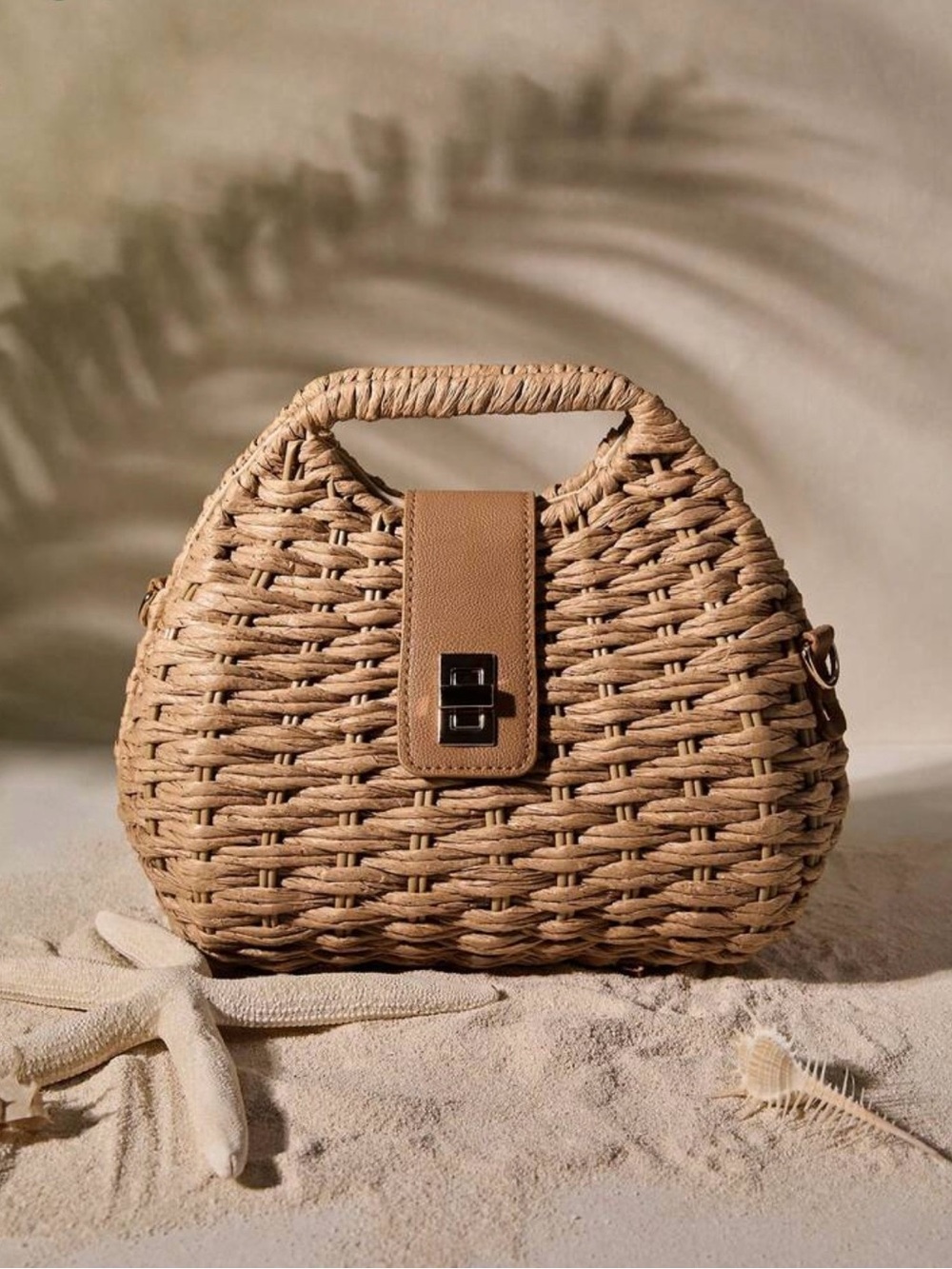 NWT Woven Straw Tote Bag with Top Handle - Tan